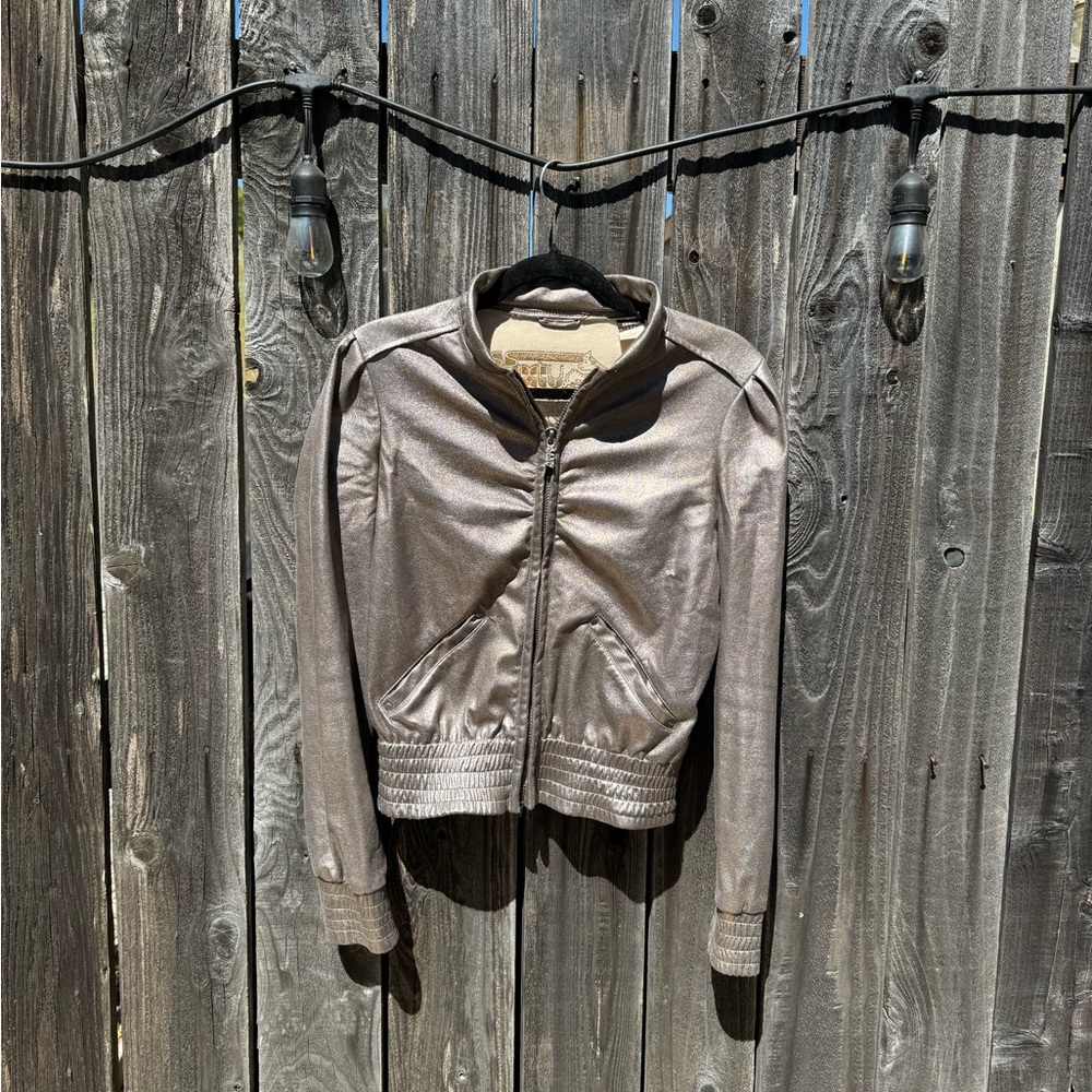 Miss Sixty Vintage Metallic Rose Gold Faux Leather Full Zip Bomber Jacket XS